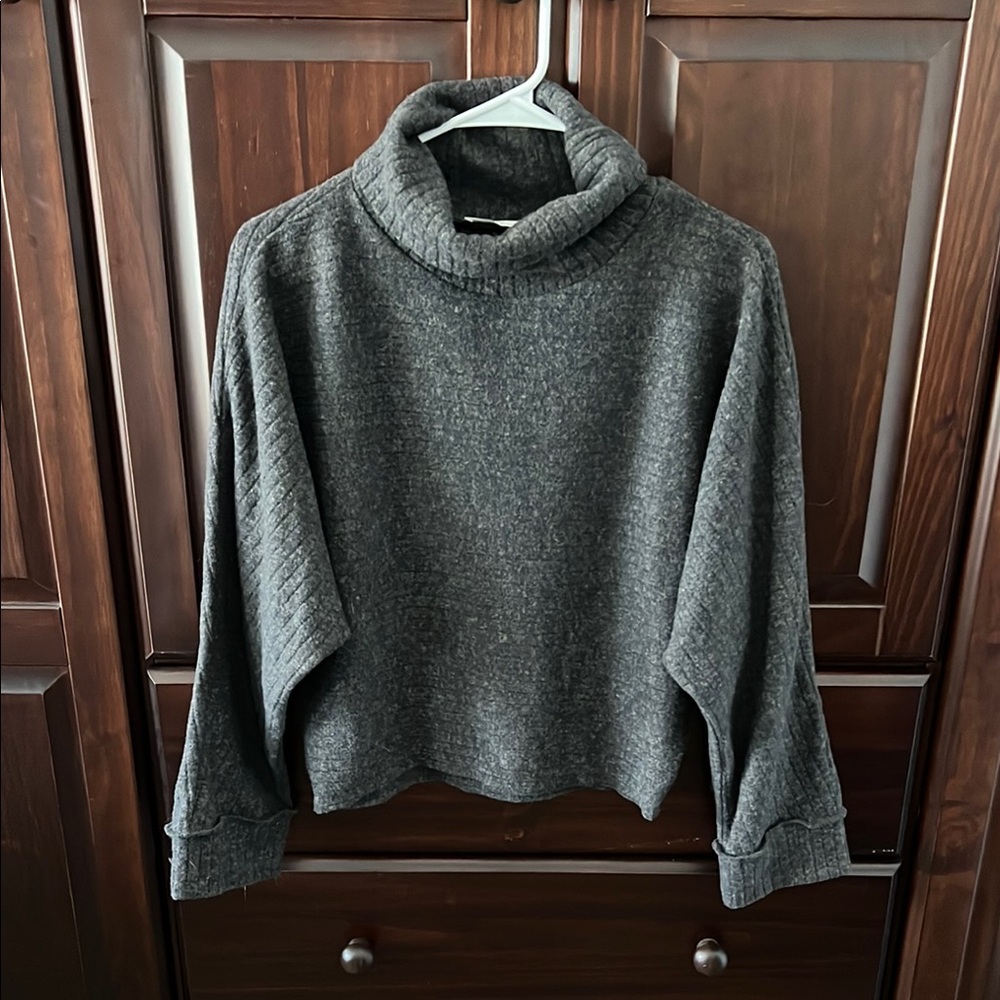 Lush Gray Cowl Turtleneck Sweater Oversized Knit